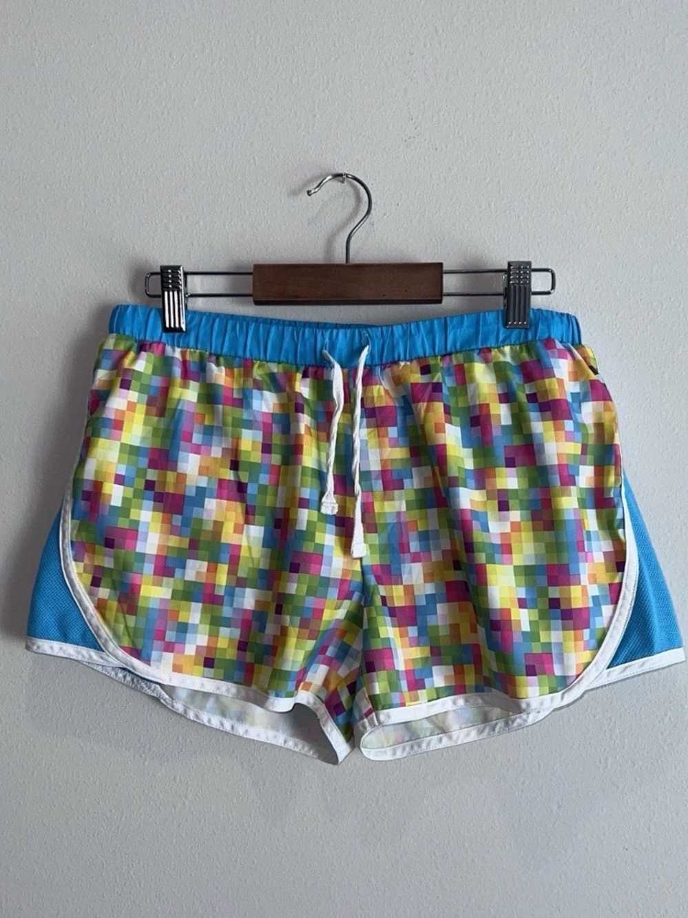 So Brand Girls Athletic Gym Shorts Rainbow Pixel Size XL (16) Drawstring Waist